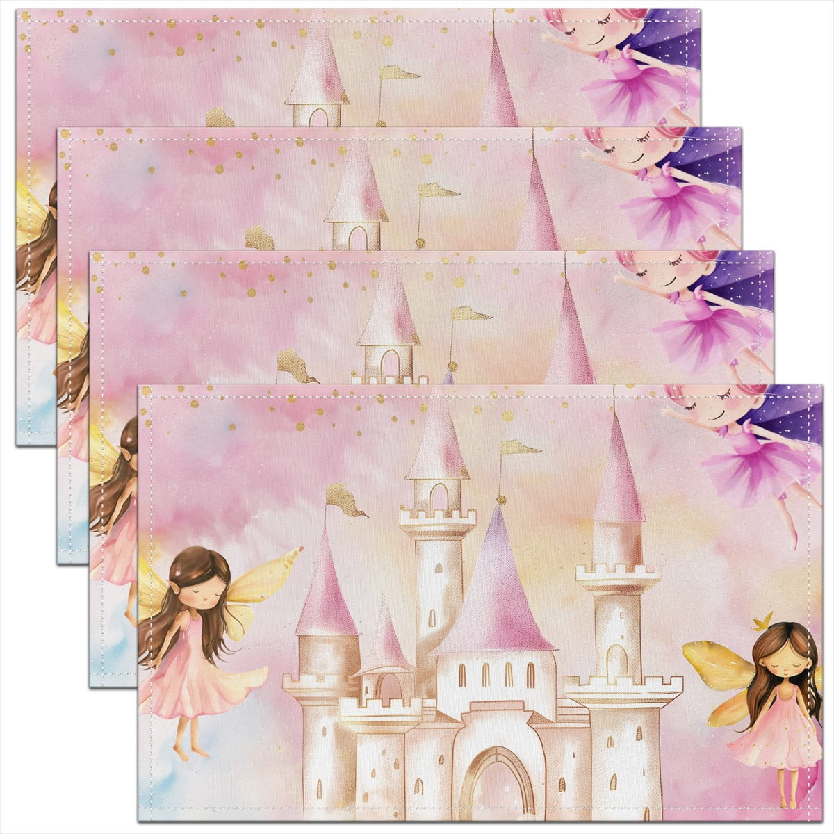 Erosebridal Pink Castle Placemats Set of 4,Cartoon Fairy Table Mats for ...