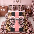thumbnail image 1 of Erosebridal Pink Cheetah Bowknot 7 Pieces Bedding Comforter Set,Africa Leopard Pattern Full Bedding Set For Women,Reversible pink, 1 of 7