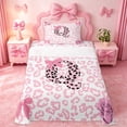 thumbnail image 1 of Erosebridal Pink Cheetah Pattern Twin Sheet Sets For Bowknot Girls,Chic Leopard Letter Q Initial Print Bedding 3-Piece, 1 of 6
