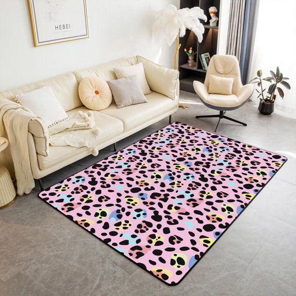 Erosebridal Pink Cheetah Rug 5x7 Leopard Print Area Rug Women Colorful Animal Print Living Room Rugs Safari Animals Pattern Accent Rug Set for Bedside