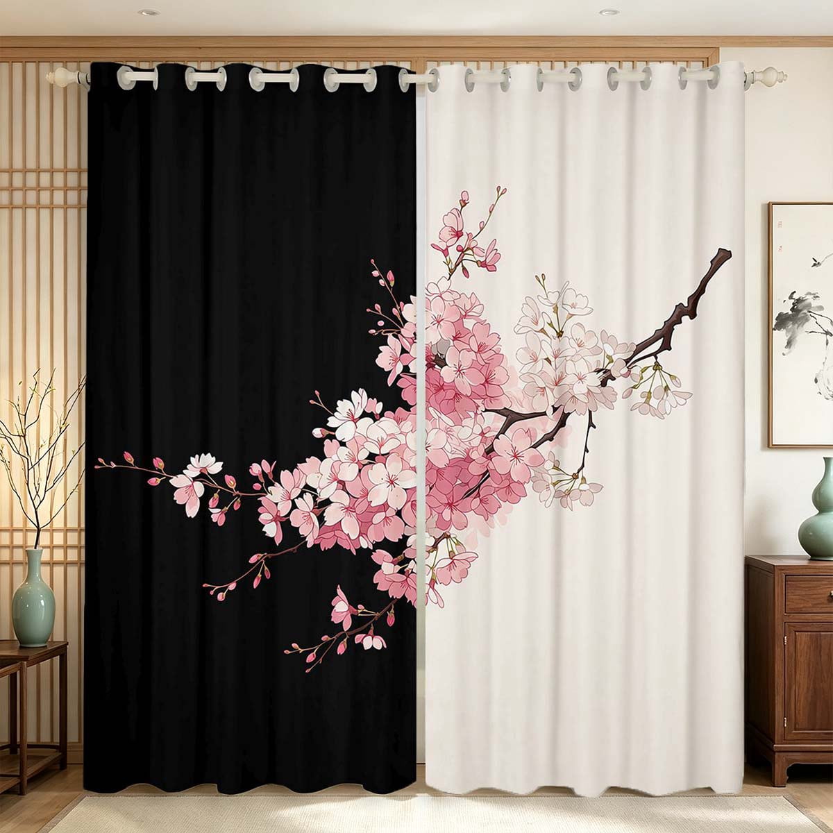 Erosebridal Pink Cherry Blossom Blackout Curtains Set of 2 (38x54 Each ...