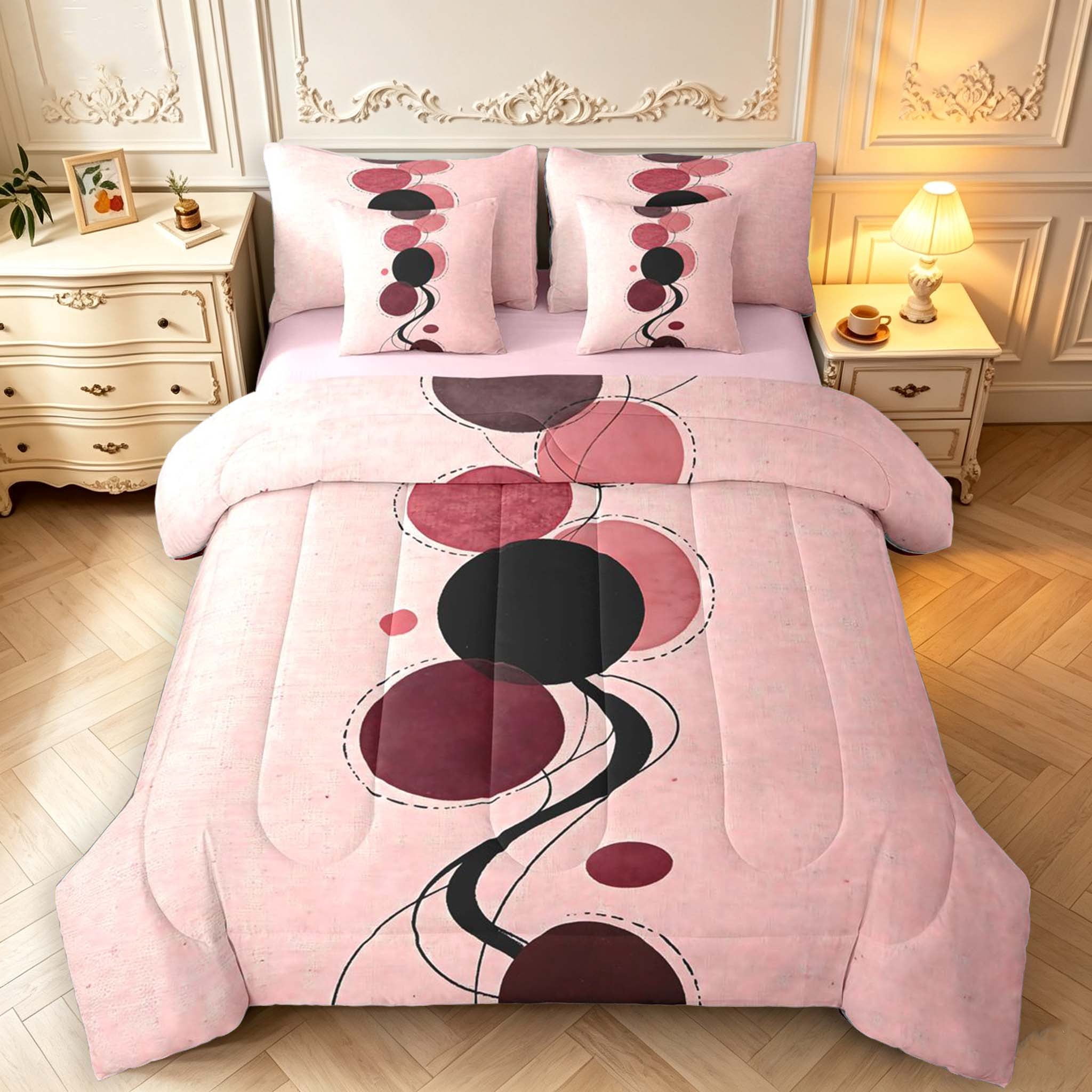 Wellness Line Patterns Erosebridal Pink Circles Pattern 7-Piece King Bedding,Abstract Wavy ...