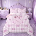 thumbnail image 1 of Erosebridal Pink Classic Checkered Queen Comforter Set For Kids,Letter S Initial Lettering Bedding Comforter Set For Bow Lover,Pink Reversible,3 Pieces, 1 of 7