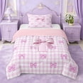 thumbnail image 1 of Erosebridal Pink Classic Checkered Twin Comforter Sets For Kids,Kawaii Letter I Initial Lettering Bedding Set For Bow Lover,Pink Reversible,2 Pieces, 1 of 7