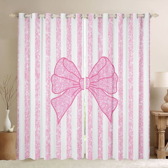 Erosebridal Pink Coquette Bowknot Black Out Curtains,Cartoon Cute Bowtie Curtains Pack of 2 (42x63 Each) For Girls Kids