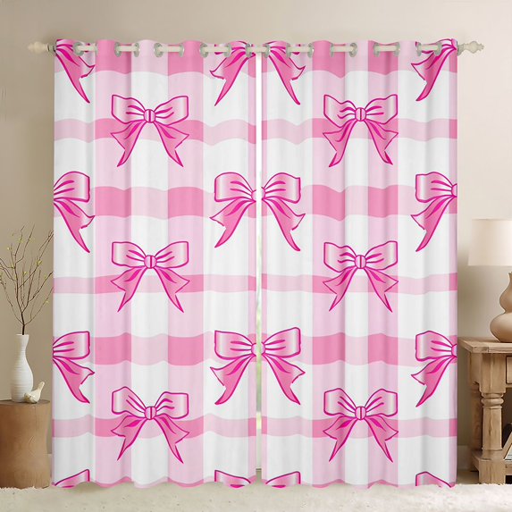 Erosebridal Pink Coquette Bowtie Kids Curtains Pack of 2 (42x84 Each),Kawaii Bowknot Curtains Blackout For Girls