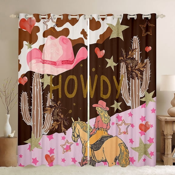 Erosebridal Pink Cowboy Curtain (52Wx63L) inch,Western Howdy Window Curtain,Rustic Cowgirls Window Treatments,Farmhouse Cow Print Curtains & Drapes for Bedroom