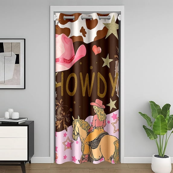 Erosebridal Pink Cowboy Door Curtain 42x84 inch,Western Howdy Blackout Curtain,Rustic Cowgirls Door Drape,Farmhouse Cow Print Room Divider Curtain for Hallway