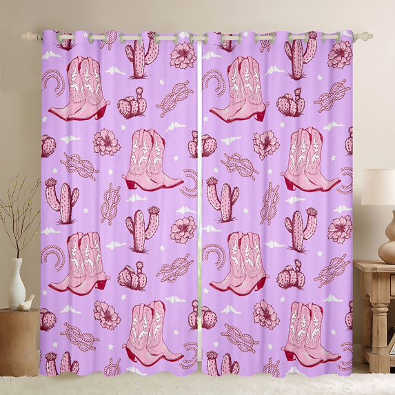 Erosebridal Pink Cowgirl Boots Curtains for Living Room,Chic Cactus BlackoutCurtains Set of 2 (38x45),Vintage Farm Style Curtains and Drapes (38x45),Microfiber Bedroom Decor