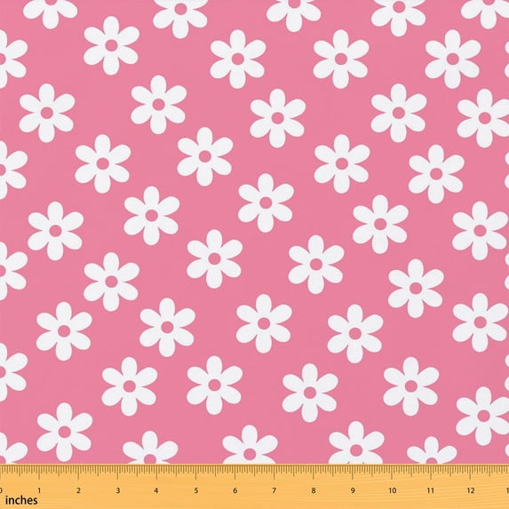 Erosebridal Pink Daisy Fabric by the Yard 5 Yards, White Floral Pattern Fabric for Sewing