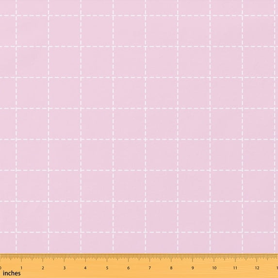 Erosebridal Pink Dashed Grid Fabric by the Yard 5 Yards, Check Square Pattern Fabric for Sewing