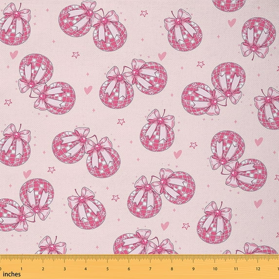 Erosebridal Pink Disco Ball Fabric by The Yard Cowgirl Bow Waterproof Outdoor Fabric for Chairs Cute Pink Star Fabric Decor Print 2 Yard