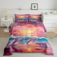 thumbnail image 1 of Erosebridal Pink Dolphin Bedding Queen Comforter Set, Romantic Sunset Down Comforter, Kawaii Sealife Decor, Reversible, 1 of 8
