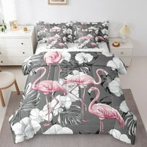 Erosebridal Pink Flamingo Bedding Sets Twin Size, Cartoon Animal Comforter Sets with Sheets, Botanical Decor, Reversible 7pcs
