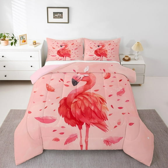 Erosebridal Pink Flamingo Bedding Twin Comforter Set, Kawaii Animal Comforter Sets Twin Size, Female Girls Reversible Down Comforter, Breathable Room Decor, 2 Pieces