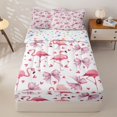 thumbnail image 1 of Erosebridal Pink Flamingo Zipper Queen Comforter Set with Fitted Sheet and 2 Pillowcases for Girls, Kawaii Bowknot Bow Zipper Bedding Set, Colorful Stars Reversible, 1 of 4