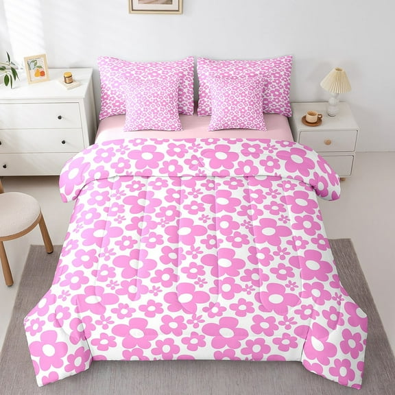 Erosebridal Pink Floral Bedding Sets Queen Size, Watercolor Comforter Sets with Sheets, Priness Room Decor, Reversible
