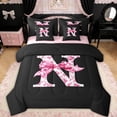 thumbnail image 1 of Erosebridal Pink Floral Letter N Bow Twin Bedding Sets for Girls Women, Princess Bowknot Bedding Comforter Set, Reversible, 7pcs, 1 of 6