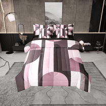 Erosebridal Pink Geometry Bedding Sets Twin Size,Mid Century Comforter Sets with Sheets,Geometric Stripes Bed in a Bag Twin size,Super Cozy Abstract Bedroom Decor,Reversible,7-Piece