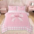thumbnail image 1 of Erosebridal Pink Grid Bow Queen Comforter Set, Watercolor Princess Bow Bedding Comforter Set for Women Girls, Pink Reversible, 3 Pieces, 1 of 6