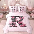 thumbnail image 1 of Erosebridal Pink Groovy R Letter Bedding Comforter Set 7 Pieces, Cartoon Flower Butterfly Full Bedding Set, 1 of 7