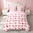 thumbnail image 1 of Erosebridal Pink Heart Bow Flower Twin Bedding for Girls, Romantic Girly Sweetheart Stripe Bedding Comforter Set, Pink Reversible 7pcs, 1 of 6