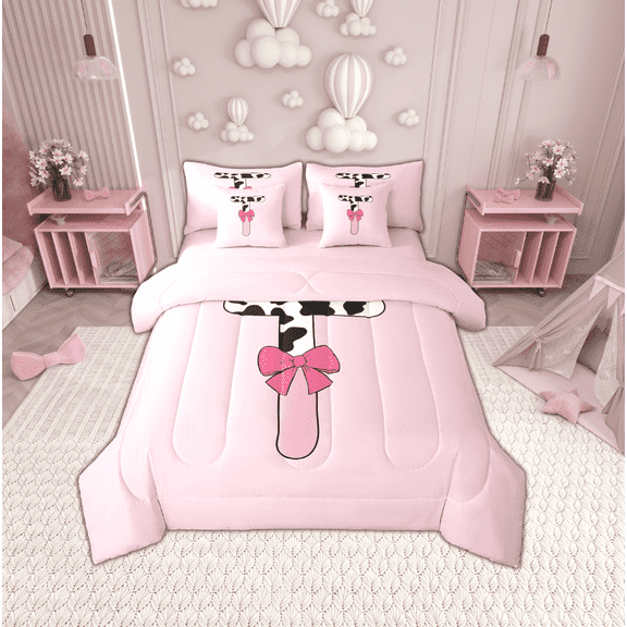 Erosebridal Personalized Alphabet T Bedding Sets Twin Size,Kawaii Initial Comforter Sets with Sheets,Ultra Soft Reversible Bed in a Bag Twin size,Teenager Bedroom Decor,7pcs