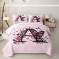 thumbnail image 1 of Erosebridal Pink Initial A Letter Quilt King, Flower Butterfly King Coverlet Set, 3pcs, 1 of 7