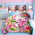 thumbnail image 1 of Erosebridal Pink Kawaii Axolotl 7-Piece Bedding Comforter Set,Colorful Cute Flower King Bedding Sets For Girl Kids,Reversible, 1 of 7