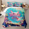 thumbnail image 1 of Erosebridal Pink Kawaii Axolotl Bed Spread Queen for Girls, Cyan Underwater Coral Queen Coverlet Set, 3 Pieces, 1 of 7