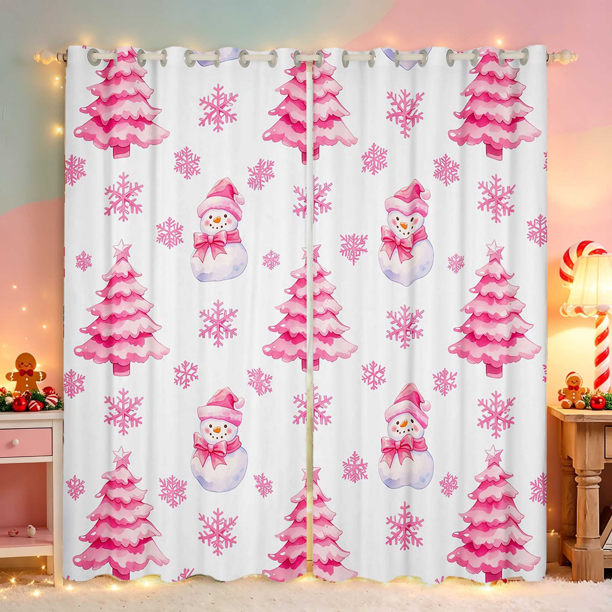 Manfei Pink Kitchen Curtains Ornament Black Out Curtains Pack of 2 ...