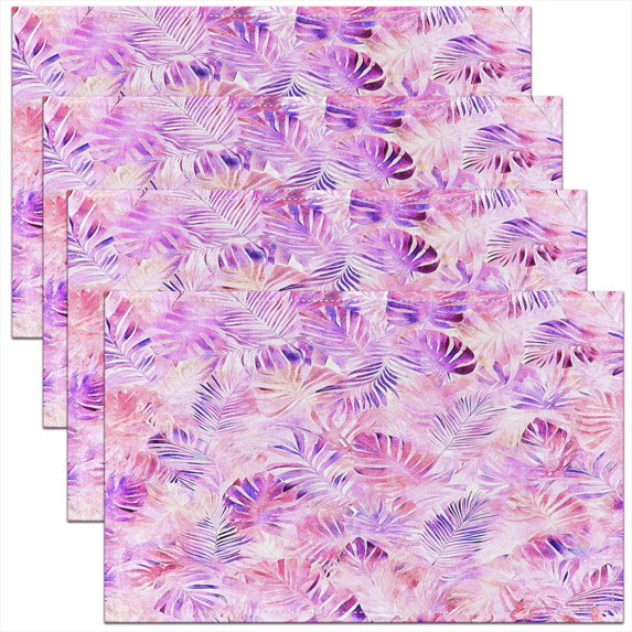 Erosebridal Pink Leaf Place Mats Set of 4 for in Door Dinning, Dreamy Palm Table Place Mats for in Door Dining, Plant Theme Decor