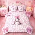 thumbnail image 1 of Erosebridal Pink Leopard Print 7-Piece Twin Bedding Sets For Girls,Letter A Initial Bedding Comforter Set,Pink Reversible, 1 of 7