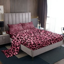 Erosebridal Pink Leopard Print Sheet Set Twin, Cheetah Bedding Sets Twin Size, Wildlife Animal Twin Sheet Sets, Microfiber Bedroom Decoration, 3pcs