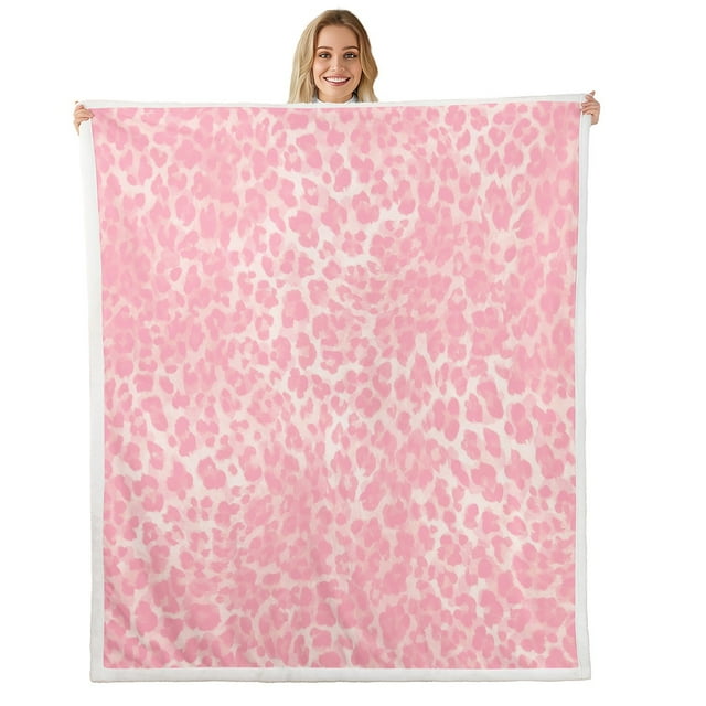Erosebridal Pink Leopard Print Throw Blanket for Couch, Cheetah Plush Blanket, Wildlife Animal Fleece Blanket, Flannel Blanket Bedroom Decoration, 50x60