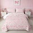 thumbnail image 1 of Erosebridal Pink Leopard Satin Bow Twin Quilt Set for Girls, Girly Cheetah Animal Print Twin Coverlet Set, 2 Pieces 1 Bedspread and 1 Pillowcase, 1 of 7