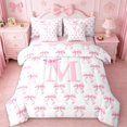 thumbnail image 1 of Erosebridal Pink Letter D Personalized Initial7-Piece Twin Bedding Sets For Kids,Girly Bowknot Bedding Comforter Set,Pink Reversible, 1 of 7