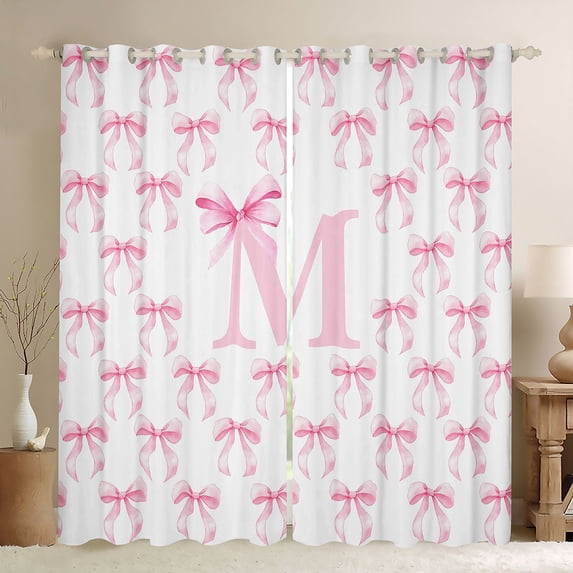 Erosebridal Pink Letter D Personalized InitialBlack Out Curtains For Kids,Girly Bowknot Curtains Pack of 2 (42x63 Each)