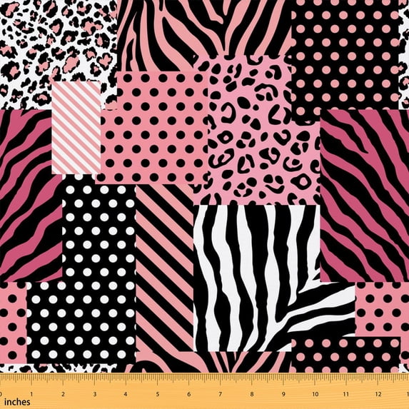 Erosebridal Pink Patchwork Fabric by the Yard 2 Yards, Leopard Zebra Polka Dot Sewing Fabric