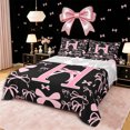 thumbnail image 1 of Erosebridal Pink Personalized Initial H Bed Sheets 4pcs,Cartoon Dreamy Bow Knot King Sheets,Microfiber Bedroom Decor, 1 of 5