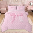 thumbnail image 1 of Erosebridal Pink Plaid Bow Queen Comforter Set for Girls, Cute Polka Dots Bedding Comforter Set for Women, Pink Reversible, 3pcs, 1 of 6
