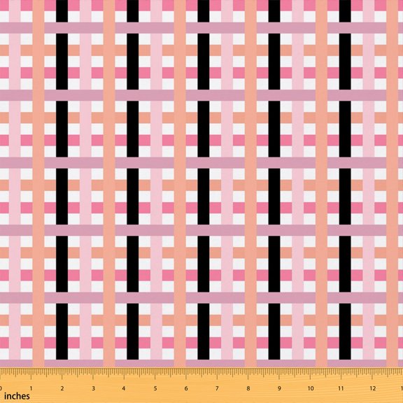 Erosebridal Pink Plaid Fabric by the Yard 1 Yard, Orange Check Home Decor Fabric by the Yard