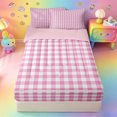 thumbnail image 1 of Erosebridal Pink Plaid Print Zipper Twin Comforter Sets with Fitted Sheet and 2 Pillowcases,White Grid Pastel Neutral Pattern Zipper Bedding Set For Girls,Pink Reversible,4 Pieces, 1 of 7