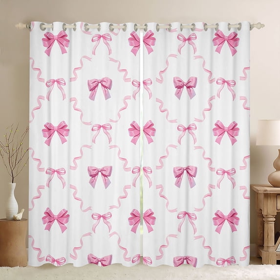Erosebridal Pink Princess Bowknot Black Out Curtains,Chic Ribbon Bow Curtains Pack of 2 (42x63 Each) For Kids