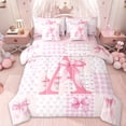 thumbnail image 1 of Erosebridal Pink Princess Bowknot Kids 7-Piece Bedding Comforter Set,Bowtie Theme Initial A Alphabet King Bedding Sets For Girls,Pink Reversible, 1 of 7