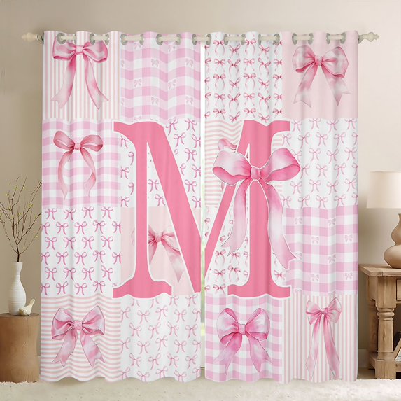 Erosebridal Pink Princess Bowknot Kids Black Out Curtains,Bowtie Theme Initial M Alphabet Curtains Pack of 2 (42x63 Each) For Girls