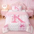 thumbnail image 1 of Erosebridal Pink Princess Bowknot Twin Comforter Sets,First Letter K Bedding Set For Girly,Pink Reversible,2 Pieces, 1 of 7
