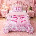 thumbnail image 1 of Erosebridal Pink Princess Bowknot Twin Comforter Sets For Girls,3D Glitter Print Diamond Kids Bedding Set,Pink Reversible,2 Pieces, 1 of 7