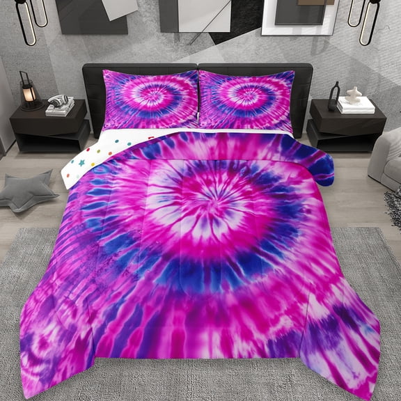 Erosebridal Pink Purple Tie-Dye Queen Comforter Set,Watercolor Psychedelic Bedding Comforter Set For Girls Kids, Reversible 3pcs