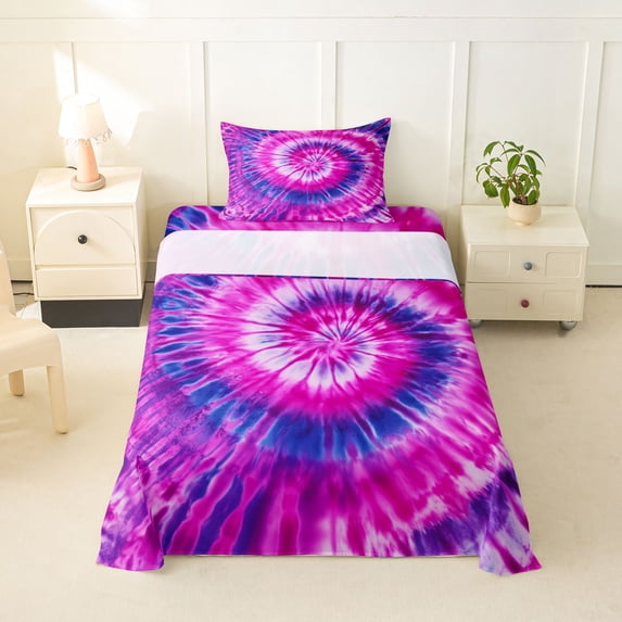 Erosebridal Pink Purple Tie-Dye Twin Sheet Sets,Watercolor Psychedelic Bedding For Girls Kids 3-Piece